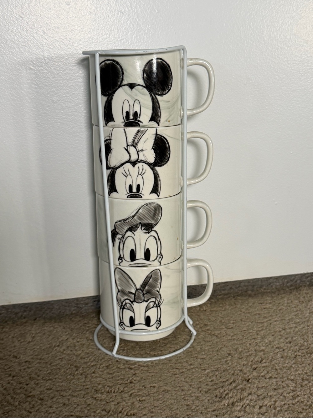 Disney Stackable Character Mugs - White and Black Sketch Set